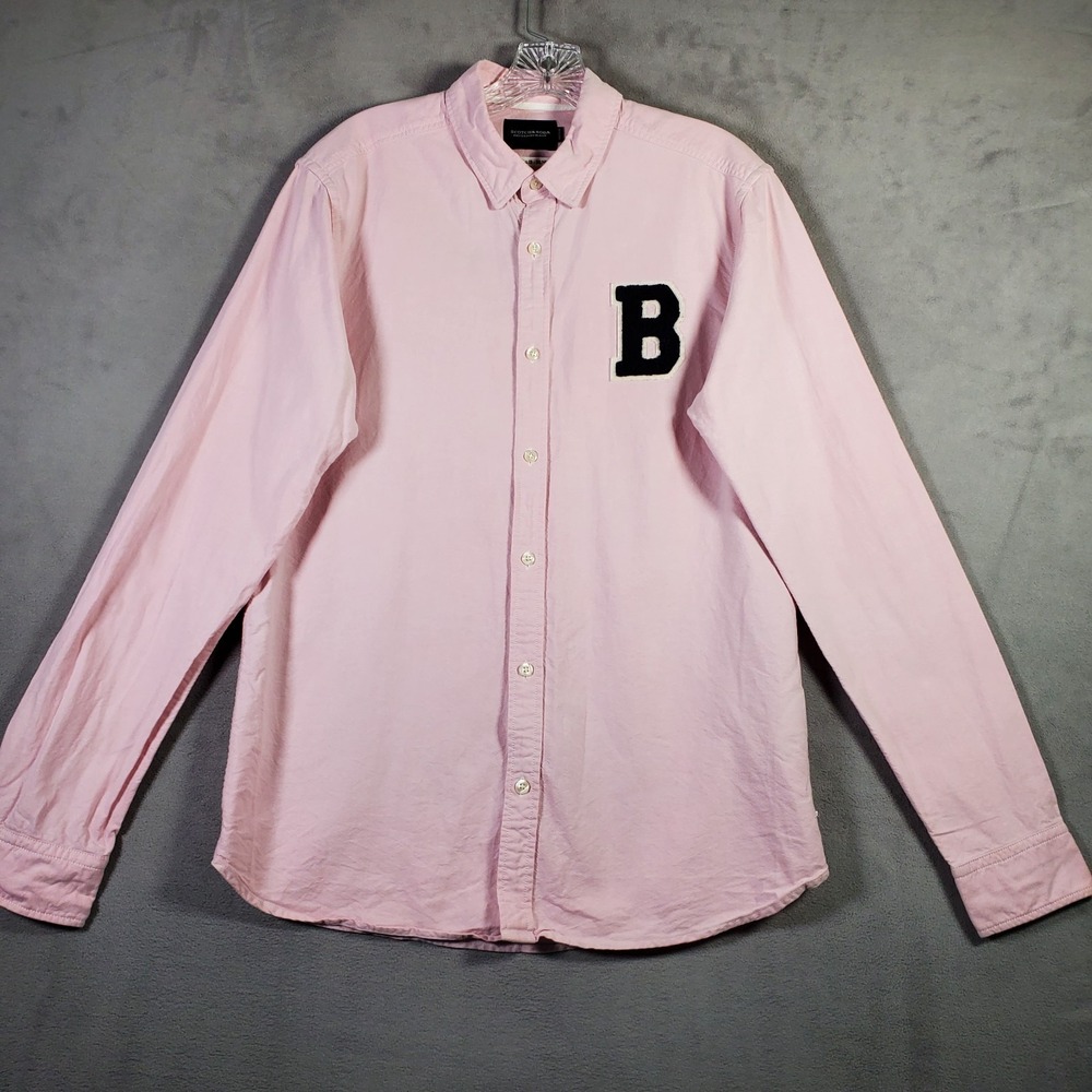 Scotch & Soda Shirt Mens M Pink Oxford Button Varsity Letter B Preppy‎ Academia